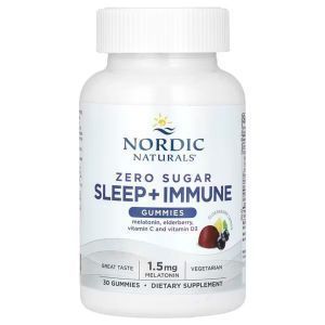 Поддержка сна и иммунитета, Sleep + Immune Gummies, Nordic Naturals, без сахара, со вкусом бузины и лимона, 30 жевательных конфет