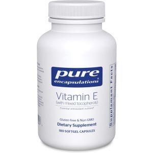 Витамин Е (со смешанными токоферолами), Vitamin E, Pure Encapsulations, поддержка клеточного дыхания и здоровья сердечно-сосудистой системы, 180 капсул