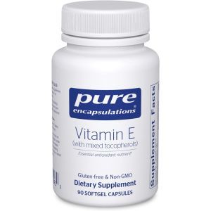 Витамин Е (со смешанными токоферолами), Vitamin E, Pure Encapsulations, поддержка клеточного дыхания и здоровья сердечно-сосудистой системы, 90 капсул