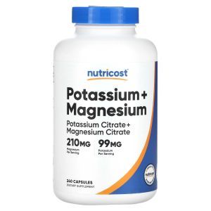 Калий + магний, Potassium + Magnesium, Nutricost, 240 капсул
