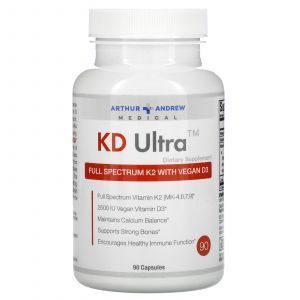 Вітамін K2 з веганським вітаміном Д3 повний спектр, KD Ultra, K2 with D3, Arthur Andrew Medical, 90 капсул