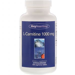 L-карнитин, L-Carnitine, Allergy Research Group, 1000 мг, 100 таблеток.