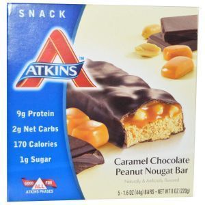 Батончики с карамелью, шоколадом, арахисом и нугой, Chocolate Bar, Atkins, Caramel, 5