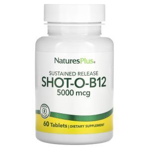 Витамин B12 с пролонгированным высвобождением, Sustained Release Shot-O-B12, NaturesPlus, 5000 мкг, 60 таблеток