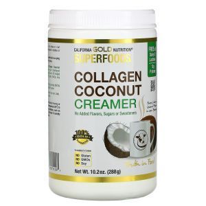 Кокосовые сливки с коллагеном, Collagen Coconut Creamer Powder, SUPERFOODS, California Gold Nutrition, неподслащенный, 288 г