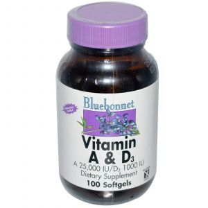 Витамины А и Д3, Bluebonnet Nutrition, 100 кап. 