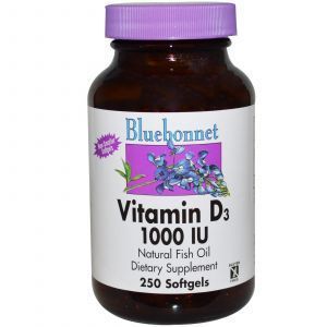 Витамин Д3, Bluebonnet Nutrition, 1000 МЕ, 250 кап.