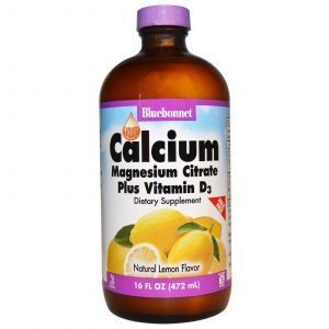 Кальцій магній Д3, Calcium Magnesium Vitamin D3, Bluebonnet Nutrition, рідкий, лимон, 472 мл.