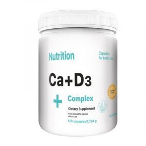 Кальций + витамин Д3, Ca+D3, AB PRO Nutrition, минерально-витаминный комплекс, 120 капсул
