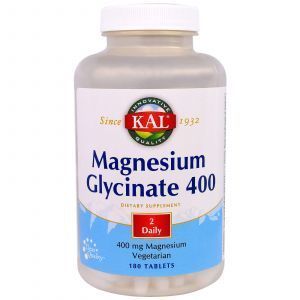 Магний глицинат 400, Magnesium Glycinate, KAL, 400 мг, 180 таб.