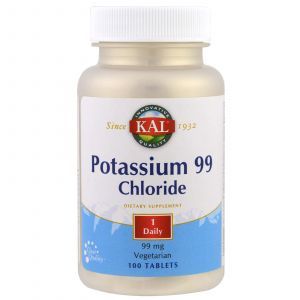 Калий хлорид, Potassium Chloride, KAL, 99 мг, 100 таб.