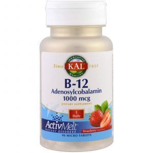 Витамин В12 аденозилкобаламин, B-12 Adenosylcobalamin, KAL, 1000 мкг, 90 таб.
