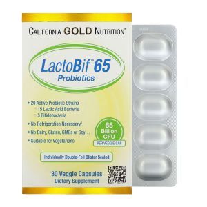 Пробіотики, LactoBif 65 Probiotics, California Gold Nutrition, 65 млрд КУО, 30 вегетаріанських капсул