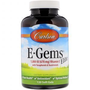 Витамин Е, Vitamin E, Carlson Labs, 1000 МЕ, 120 гелевых капсул