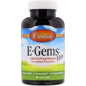 Витамин Е, Vitamin E, Carlson Labs, 1000 МЕ, 60 гелевых капсул