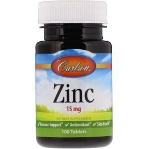 Цинк, Zinc, Carlson Labs, 15 мг, 100 таб.