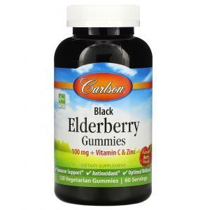 Чорна бузина з вітаміном C і цинком, lack Elderberry Gummies + Vitamin C & Zinc, Carlson Labs, 100 мг, 120 жувальних цукерок