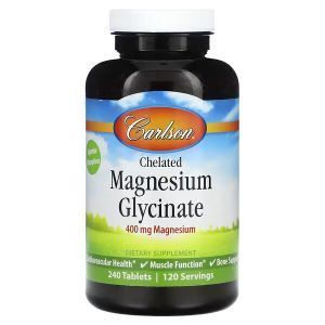Магній гліцинат хелат, Chelated Magnesium Glycinate, Carlson, 400 мг, 240 таблеток
