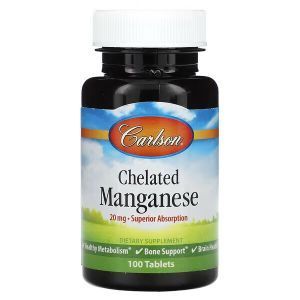 Марганец хелатный, Chelated Manganese, Carlson, 20 мг, 100 таблеток 