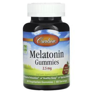 Мелатонін, Melatonin Gummies, Carlson, смак натуральної полуниці, 60 жувальних таблеток