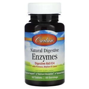 Пищеварительные ферменты, Natural Digestive Enzymes, Carlson, натуральные, 50 таблеток
