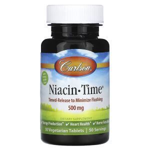 Ниацин-тайм (Витамин В3), Niacin-Time, Carlson, 500 мг, 50 вегетарианских таблеток