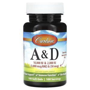 Вітаміни А та Д, Vitamin A and D, Carlson, 100 гелевих капсул
