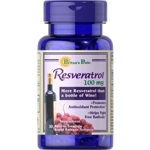 Ресвератрол, Resveratrol, Puritan's Pride, пробной, 100 мг, 30 гелевых капсул
