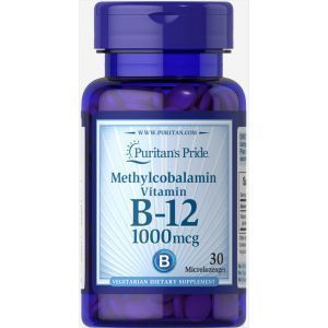 Витамин В12 (метилкобаламин), Methylcobalamin Vitamin B-12, Puritan's Pride, 1000 мкг, 30 миниледенцов
