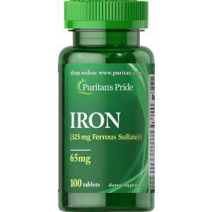 Железо сульфат, Iron, Puritan's Pride, 65 мг, 100 таблеток
