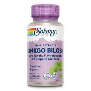 Гинкго билоба, Ginkgo Biloba Leaf Extract, Solaray, 60 мг, 60  вегетарианских капсул