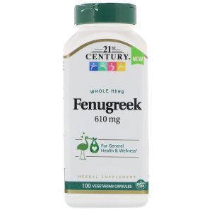 Пажитник, Whole Herb Fenugreek, 21st Century, 610 мг, 100 капсул