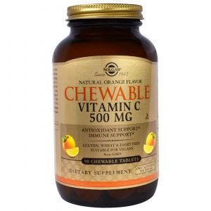  Витамин С жевательный, Chewable Vitamin C, Solgar, апельсин, 500 мг, 90 таблеток