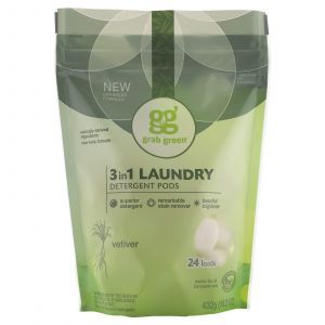 Стиральный порошок 3 в 1, аромат ветиверии, Laundry Detergent Pods, GrabGreen, 24 загрузки, 432