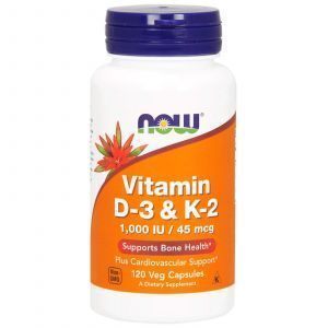 Витамин Д3 и К2, Vitamin D-3 & K-2, Now Foods, 1000 МЕ/45 мкг, 120 кап