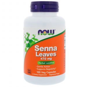Слабительное средство, сенна, Senna Leaves, Now Foods, 470 мг, 100 капс