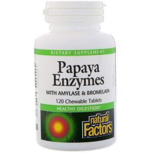 Ферменты для пищеварения, Chewable Papaya Enzymes, Natural Factors, 120 табле
