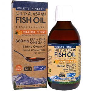 Аляскинский рыбий жир, Alaskan Fish Oil, аромат апельсина, Wiley's Finest, 600 мг, 250 м