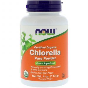 Хлорелла (Chlorella), Now Foods, сертифицированная, органическая, чистый порошок,  113 грамм