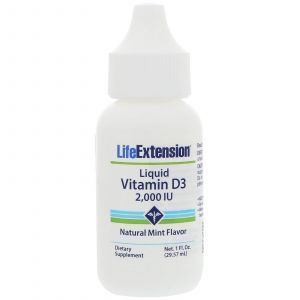 Витамин Д3, Liquid Vitamin D3, Life Extension, 2000 МЕ, 29.57 мл