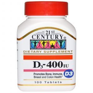 Витамин Д3, Vitamin D3, 21st Century Health Care, 400 МЕ, 100 та
