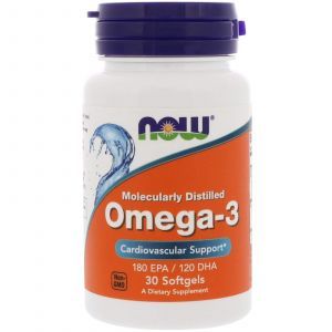 Омега-3 рыбий жир, Omega-3, Molecularly Distilled, Now Foods, 30 кап
