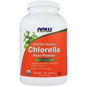Хлорелла (Chlorella), Now Foods, сертифицированная, органическая, чистый порошок, 454 гр