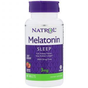 Мелатонин, вкус клубники, Melatonin, Natrol, 3 мг, 90 таблето