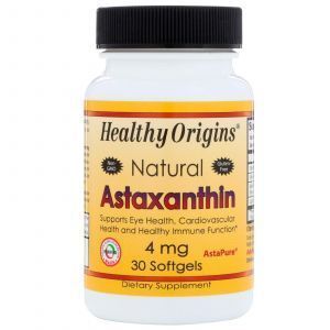 Астаксантин, Natural Astaxanthin, Healthy Origins, 4 мг, 30 капсул