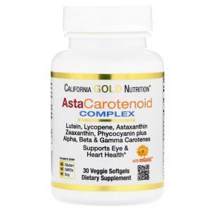 Комплекс каротиноидов, лютеин, ликопин, астаксантин, AstaCarotenoid, Complex, California Gold Nutrition, 30 гелевых капсул