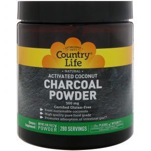 Активированный уголь, Activated Coconut Charcoal Powder, Country Life, 500 мг, 141,7 г
