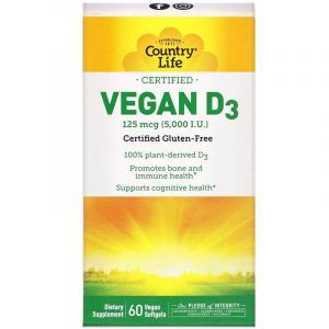 Вегетарианский витамин Д3, Country Life, 60 кап.