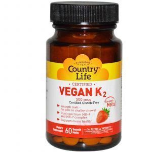 Витамин К2, Country Life, Клубника, 500 мкг, 50 табл