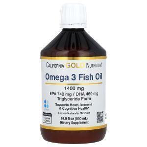 Норвежский рыбий жир, омега-3, Norwegian Omega-3 Fish Oil, California Gold Nutrition, с натуральным вкусом лимона, 1400 мг, 500 мл